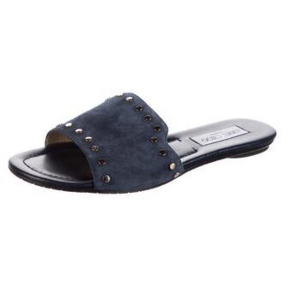 Nanda Studded Suede Flat Slide Sandals, Navy - Picture 1 of 8